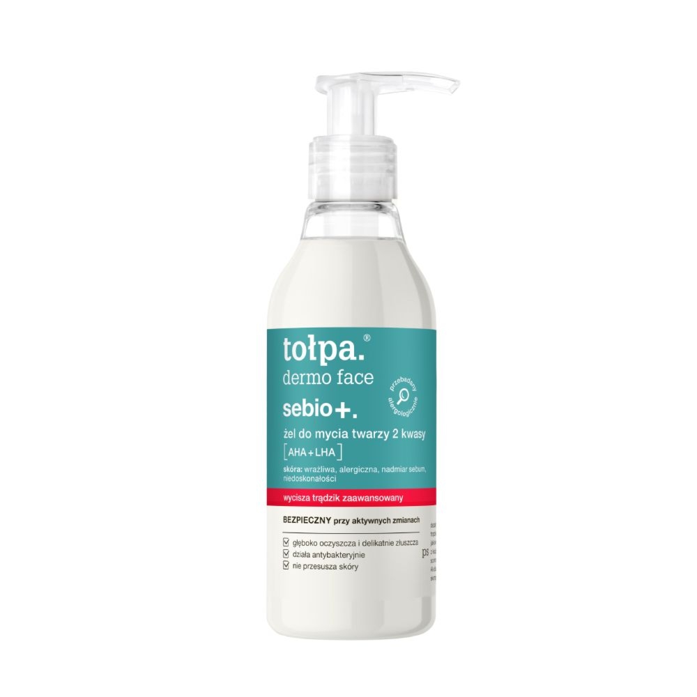Tołpa. Sebio+. żel do mycia twarzy 2 kwasy: AHA + LHA, 195 ml. Najniższa cena (minione 30 dni): 19,79 zł