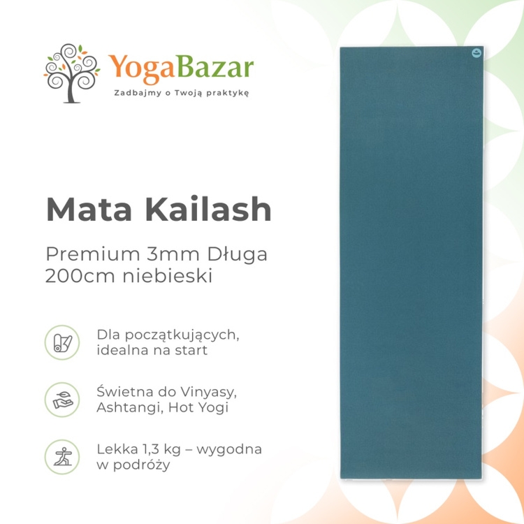 Mata do jogi Kailash Premium 3mm - Długa 200cm - niebieski
