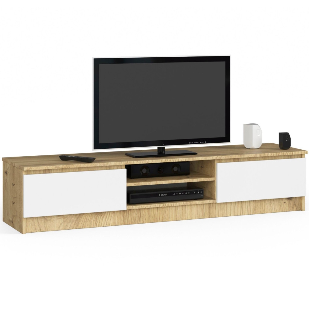 Szafka rtv, NOVA 160x40x33 cm, dąb artisan, biel, mat