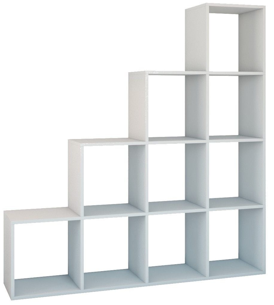 Regał do salonu, pokoju, komorowy, step, 153x30x153 cm, biel, mat