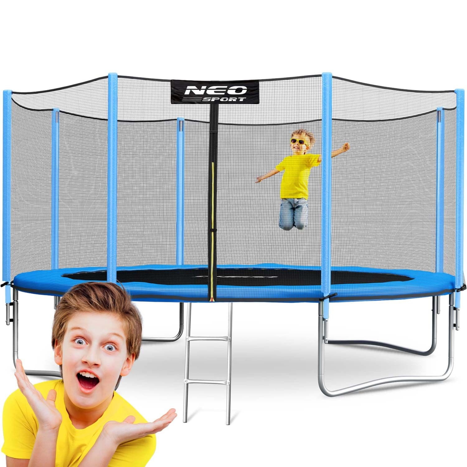Trampolina ogrodowa, siatka zewnętrzna i drabinka, Neo-Sport, 13ft, 404 cm