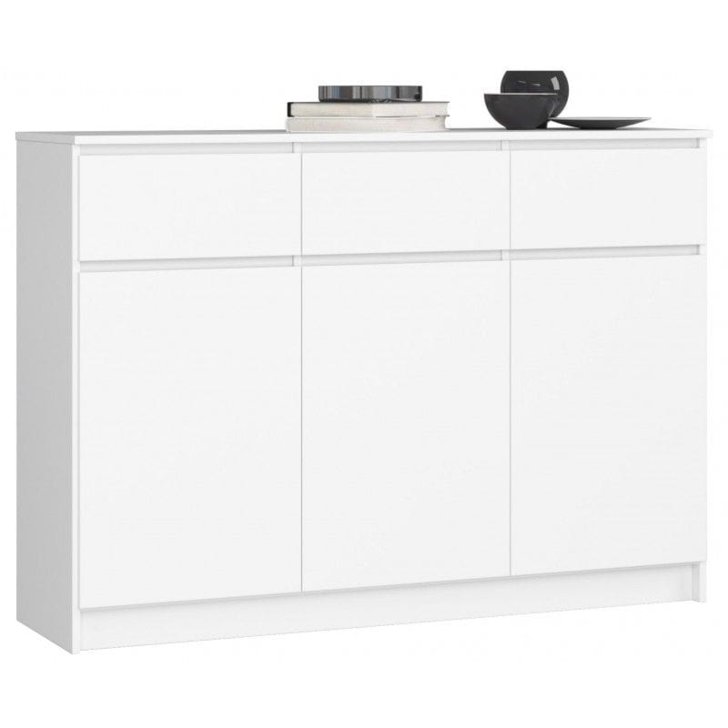 Komoda, 3 szuflady, 3 drzwi, ATLAS, 140x40x99 cm, biel, mat