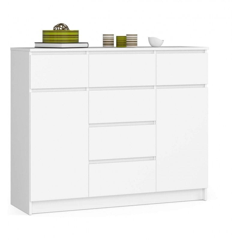 Komoda do sypialni, 6 szuflad, 2 drzwi, PLENO, 120x40x99 cm, biel, mat