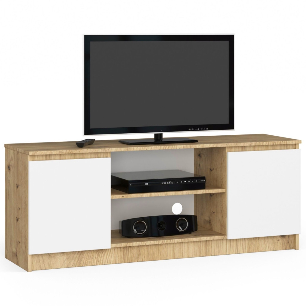 Szafka rtv, stolik, NOVA, 140x40x55 cm, dąb artisan, biel, mat