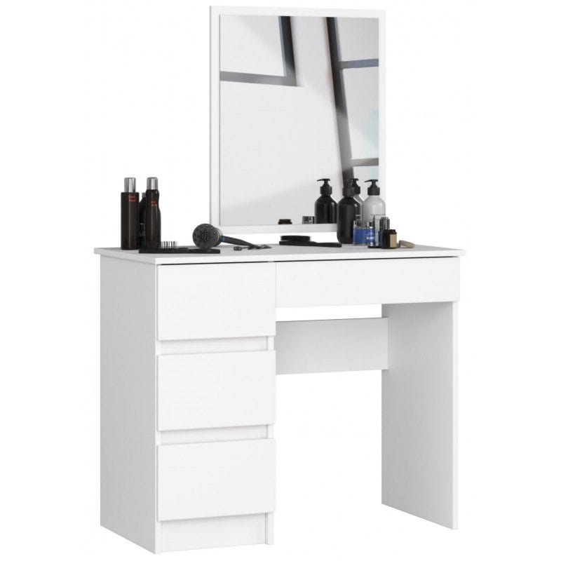 Toaletka kosmetyczna, lustro, 4 szuflady, lewa, NELA, 90x50x142 cm, biel, mat