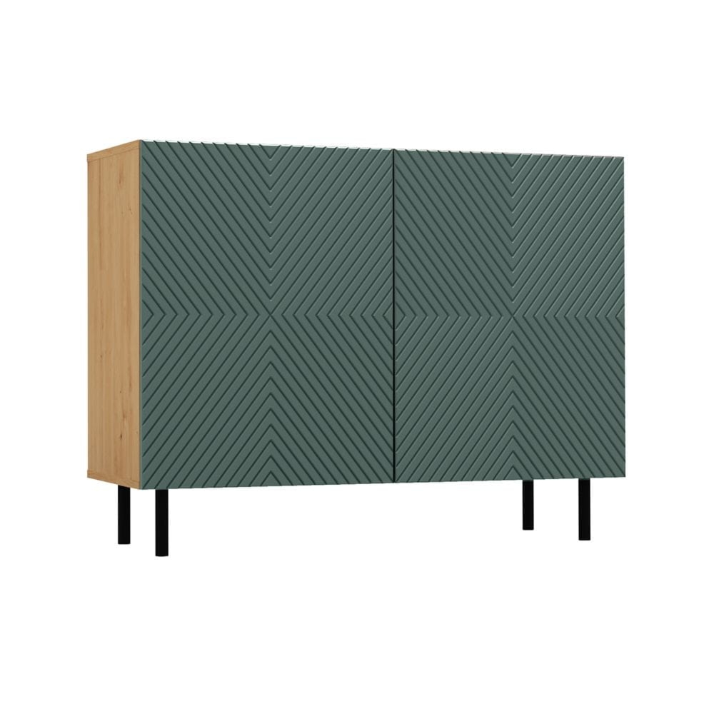 Elegancka komoda do pokoju, 100x40x78 cm, dąb artisan, zielony