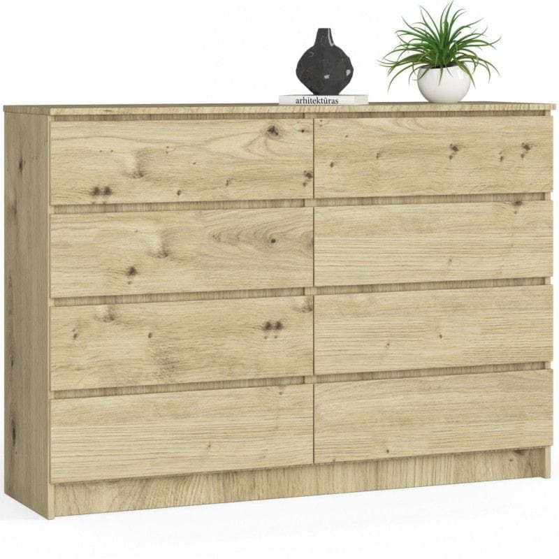 Komoda do sypialni, STILO, 8 szuflad, 140x40x99 cm, dąb artisan, mat