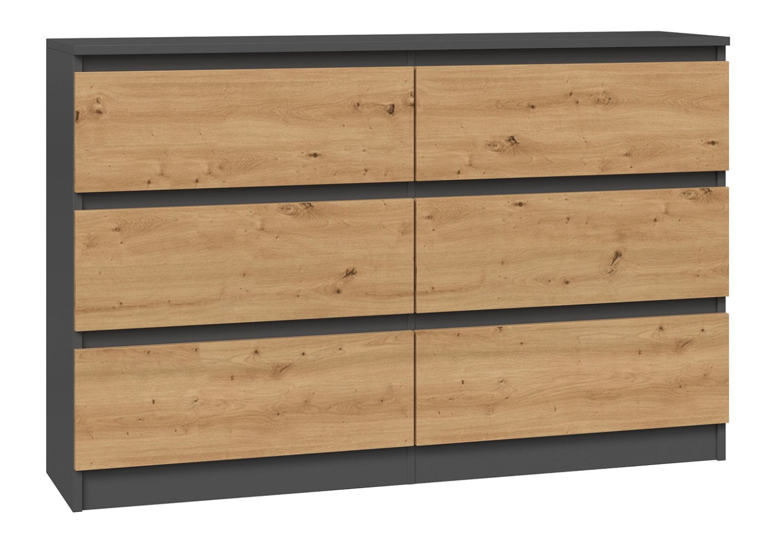Komoda do sypialni, salonu, M6, 120x30x77 cm, antracyt, dąb artisan, mat