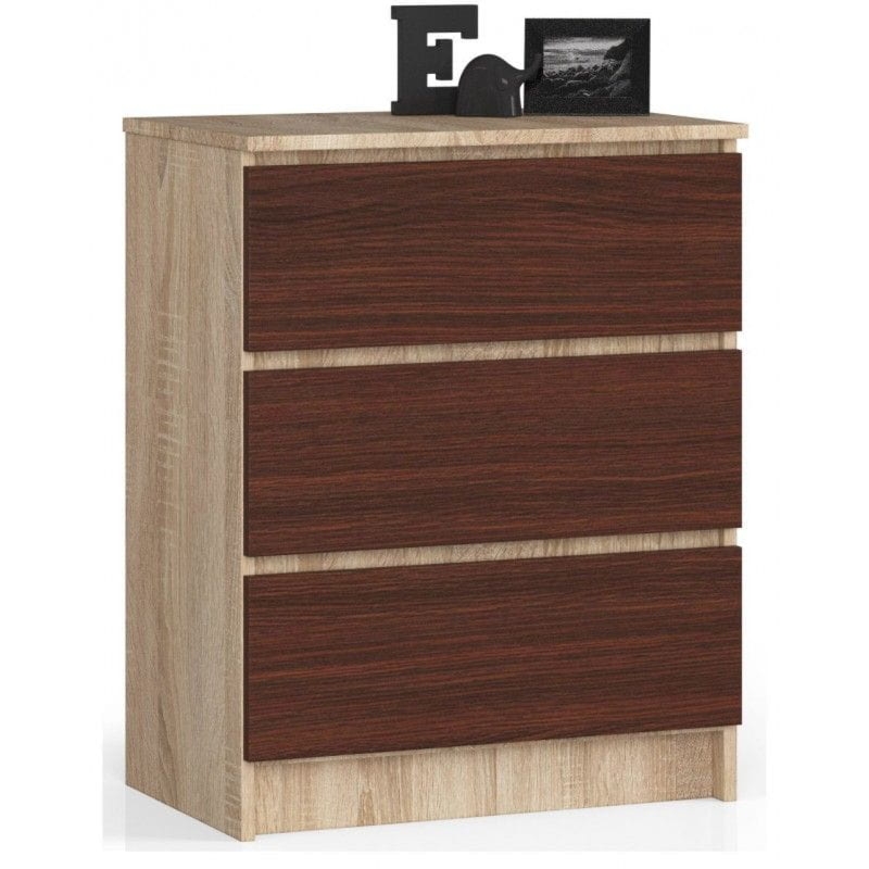 Komoda do sypialni, 3 szuflady, STILO, 60x40x77 cm, dąb sonoma, wenge, mat