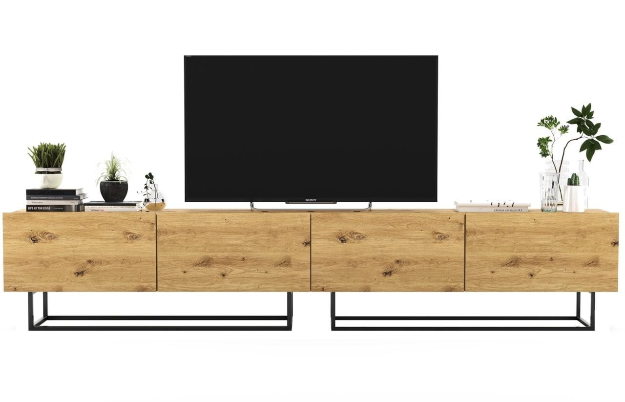 Szafka RTV, stojąca, loft, industrialna, SANO, 240x35x46 cm, dąb artisan, mat