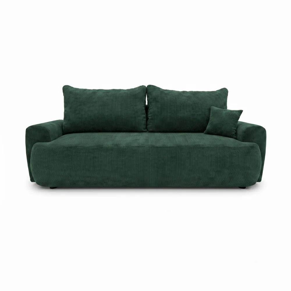 Kanapa z funkcją spania, sztruks, CORANO, 239x102x93 cm, ciemny zielony