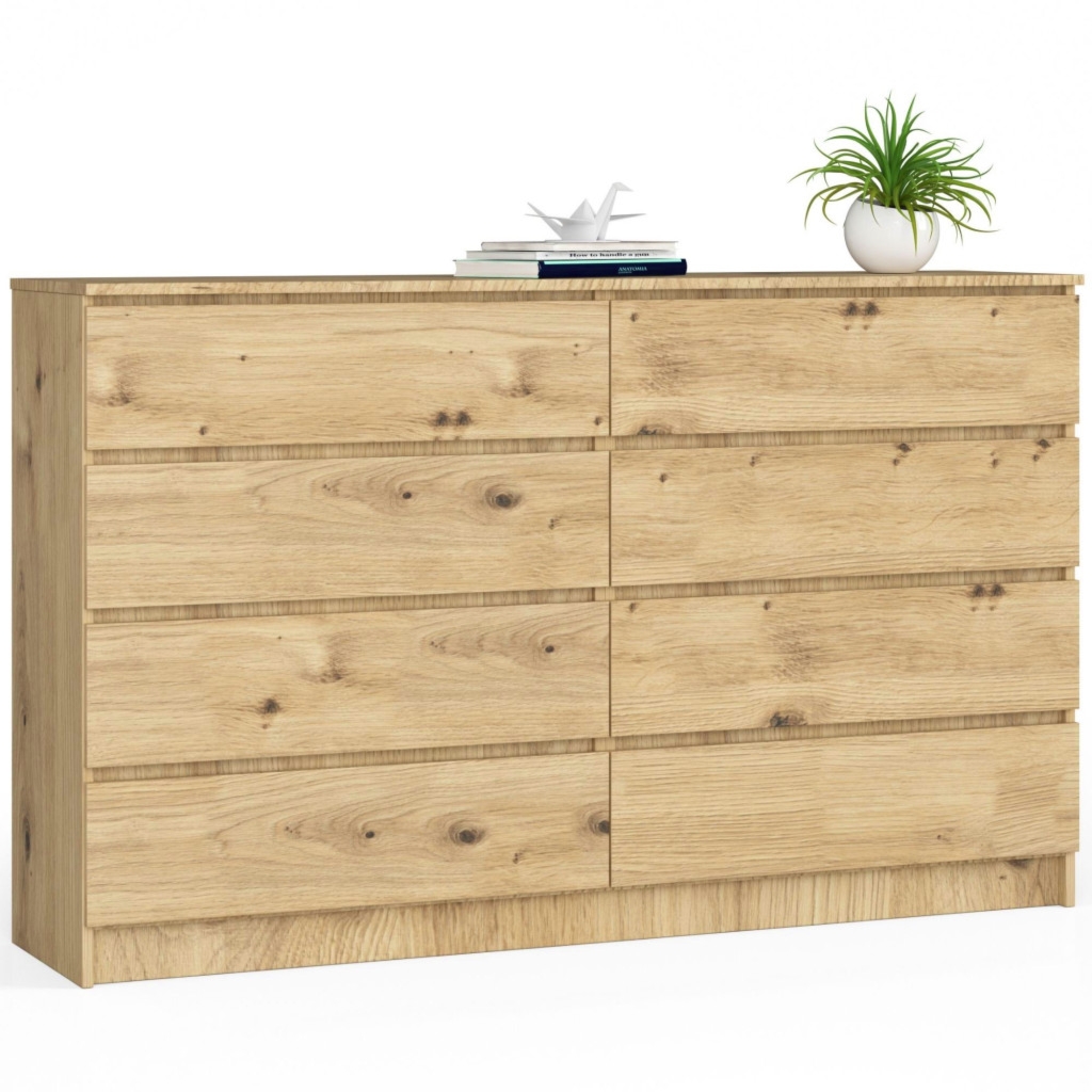 Komoda do sypialni, 8 szuflad, STILO, 160x40x99 cm, dąb artisan, mat