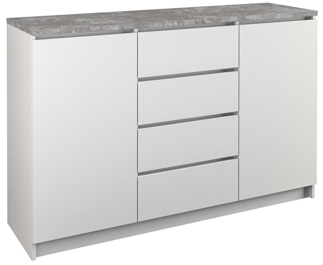 Komoda do sypialni, pokoju, 2D4S, 120x40x97 cm, beton, biel, mat