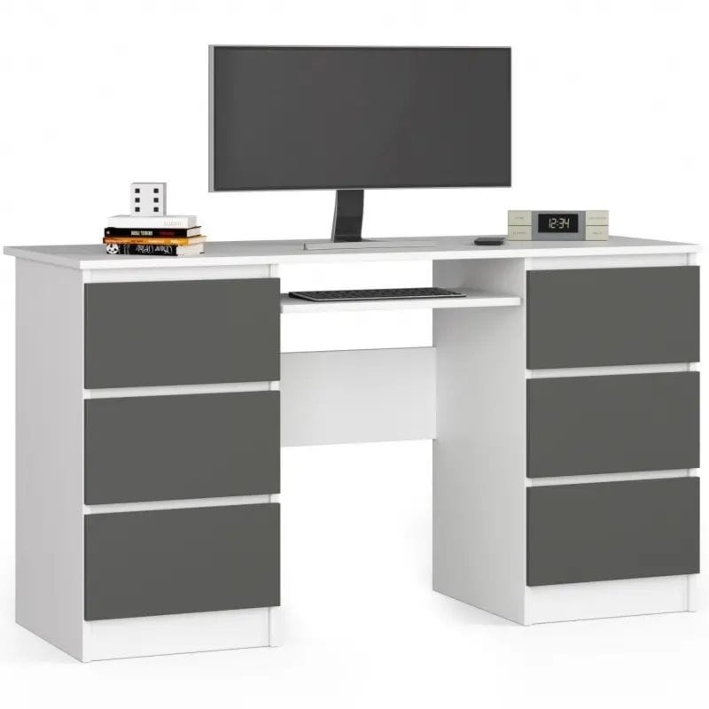 Biurko komputerowe, szuflady, CORE, 135x50x77 cm, biel, grafit, mat
