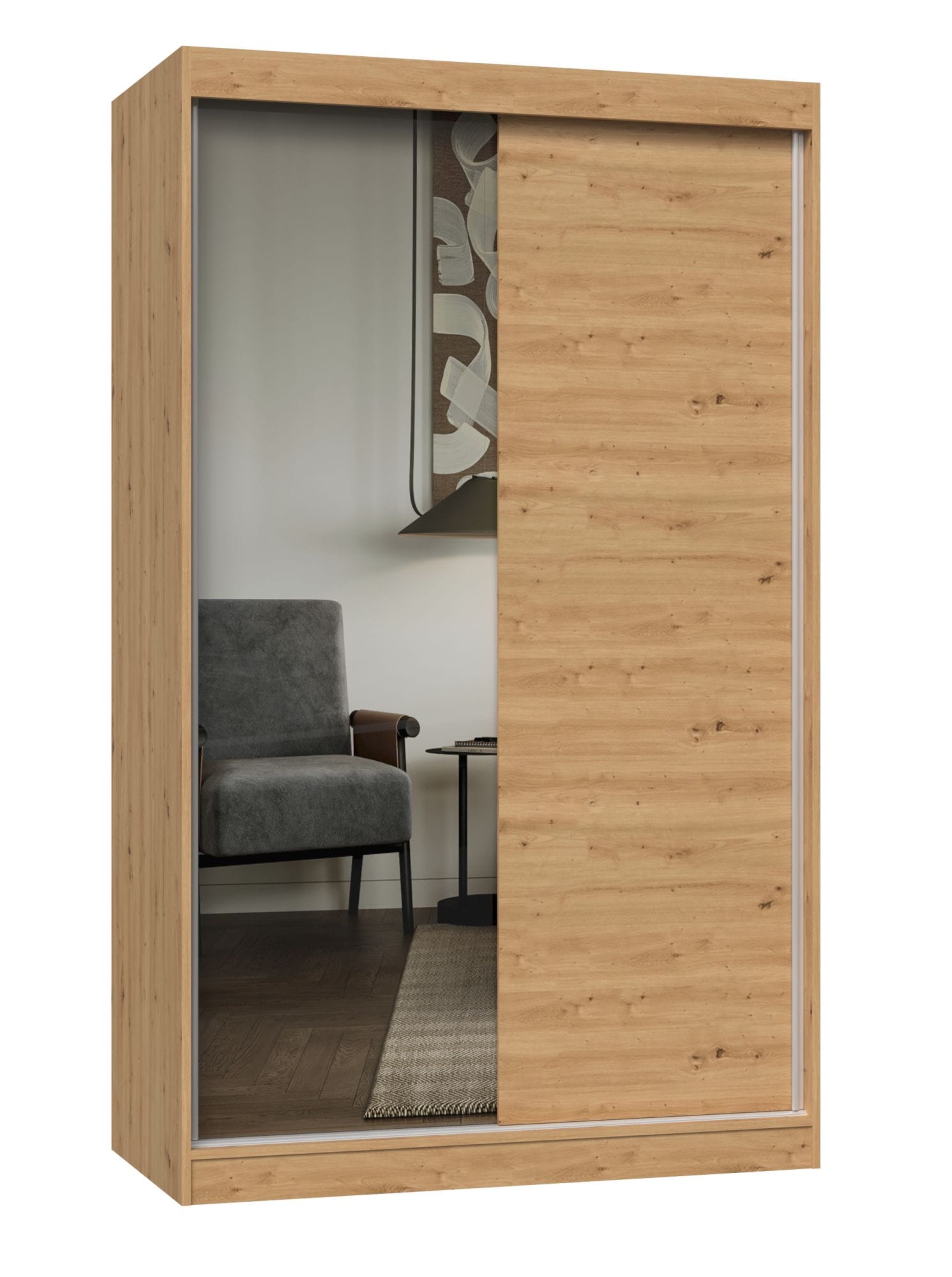 Szafa przesuwna z lustrem, Iga, 120x61x200 cm, dąb artisan, mat