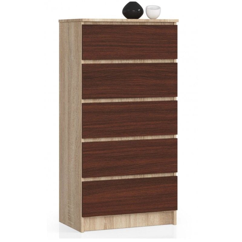 Komoda do sypialni, 5 szuflad, STILO, 60x40x121 cm, dąb sonoma, wenge, mat