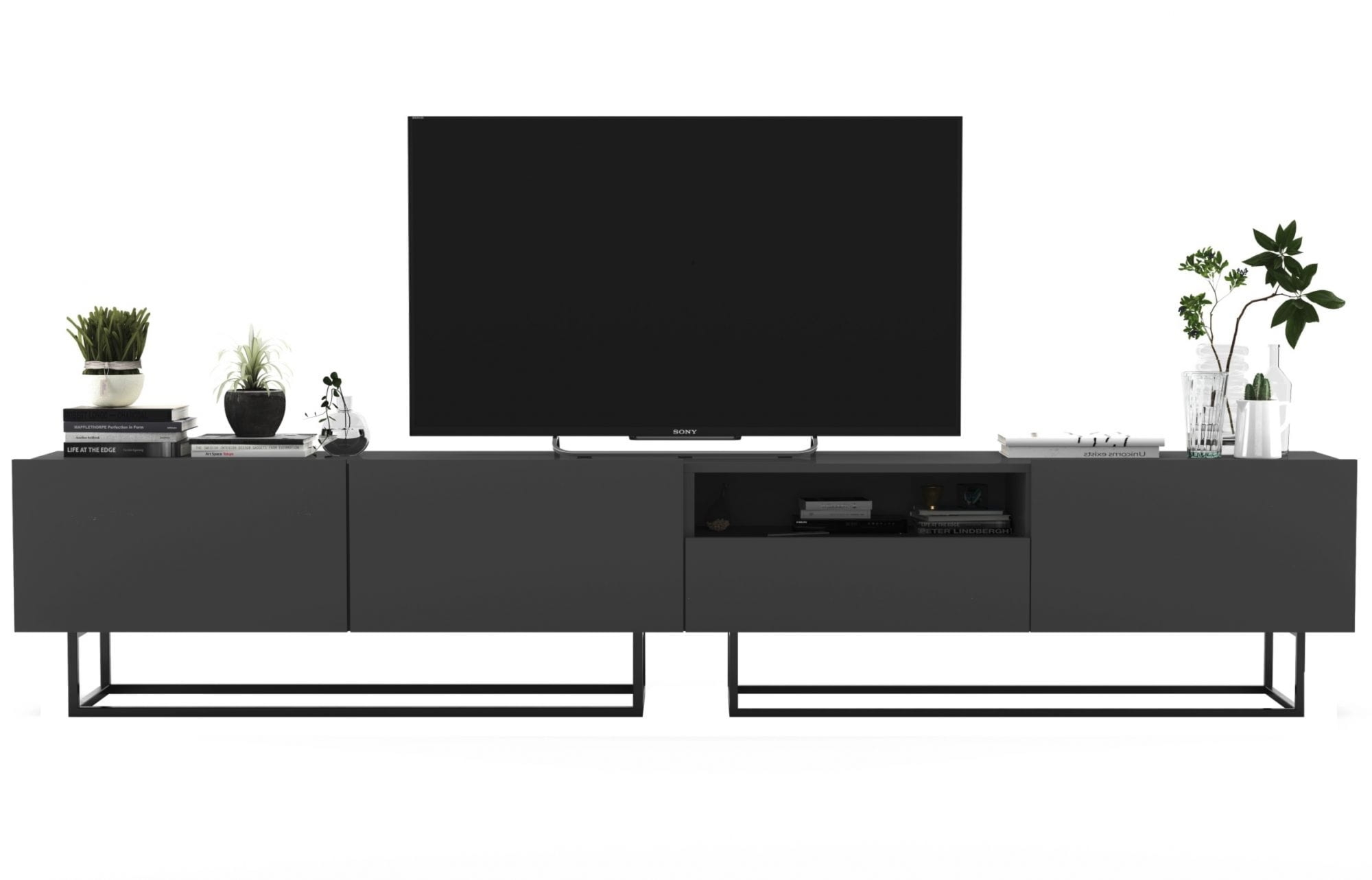 Komoda RTV, półka, loft, industrialna, SANO, 240x35x46 cm, grafit, mat