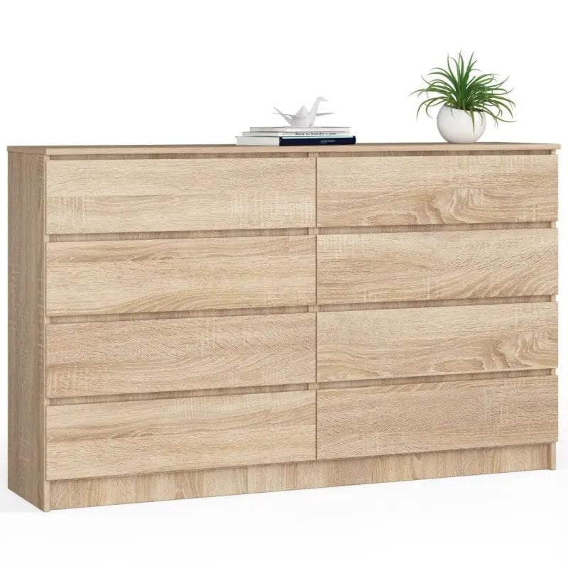 Komoda do sypialni, 8 szuflad, STILO, 160x40x99 cm, dąb sonoma, mat