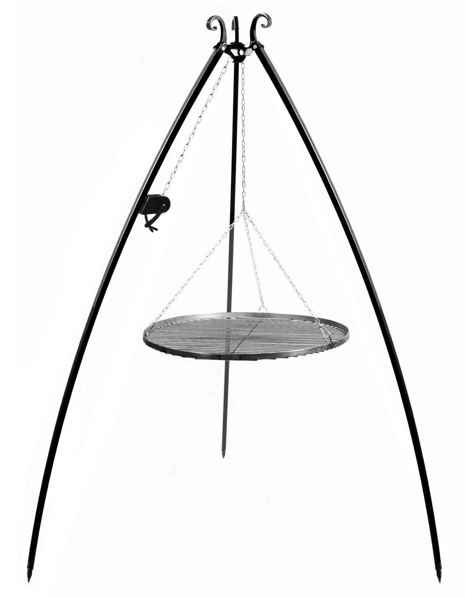 Grill na trójnogu z kołowrotkiem 200 cm, LARGO, ruszt stal naturalna, 80 cm
