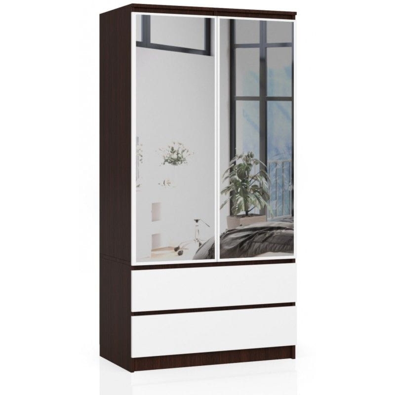 Szafa do sypialni, 2 szuflady, lustro, DORMI, 90x51x180 cm, wenge, biel, mat