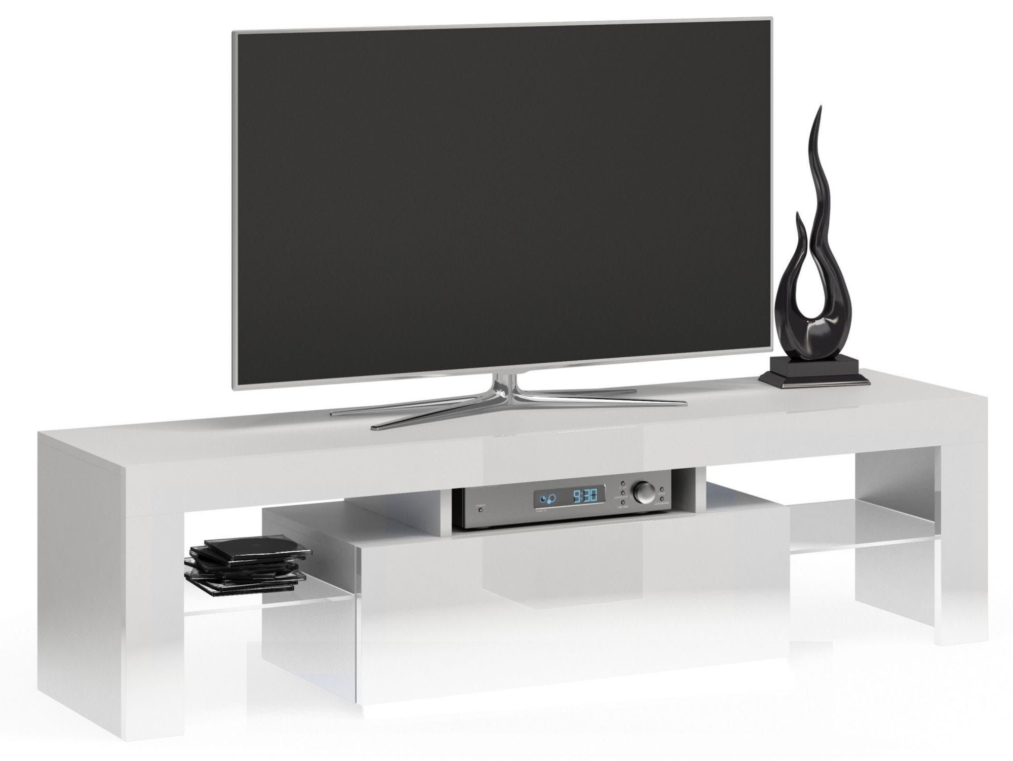 Szafka pod telewizor, stolik rtv, deko, 140x40x45 cm, biel, połysk