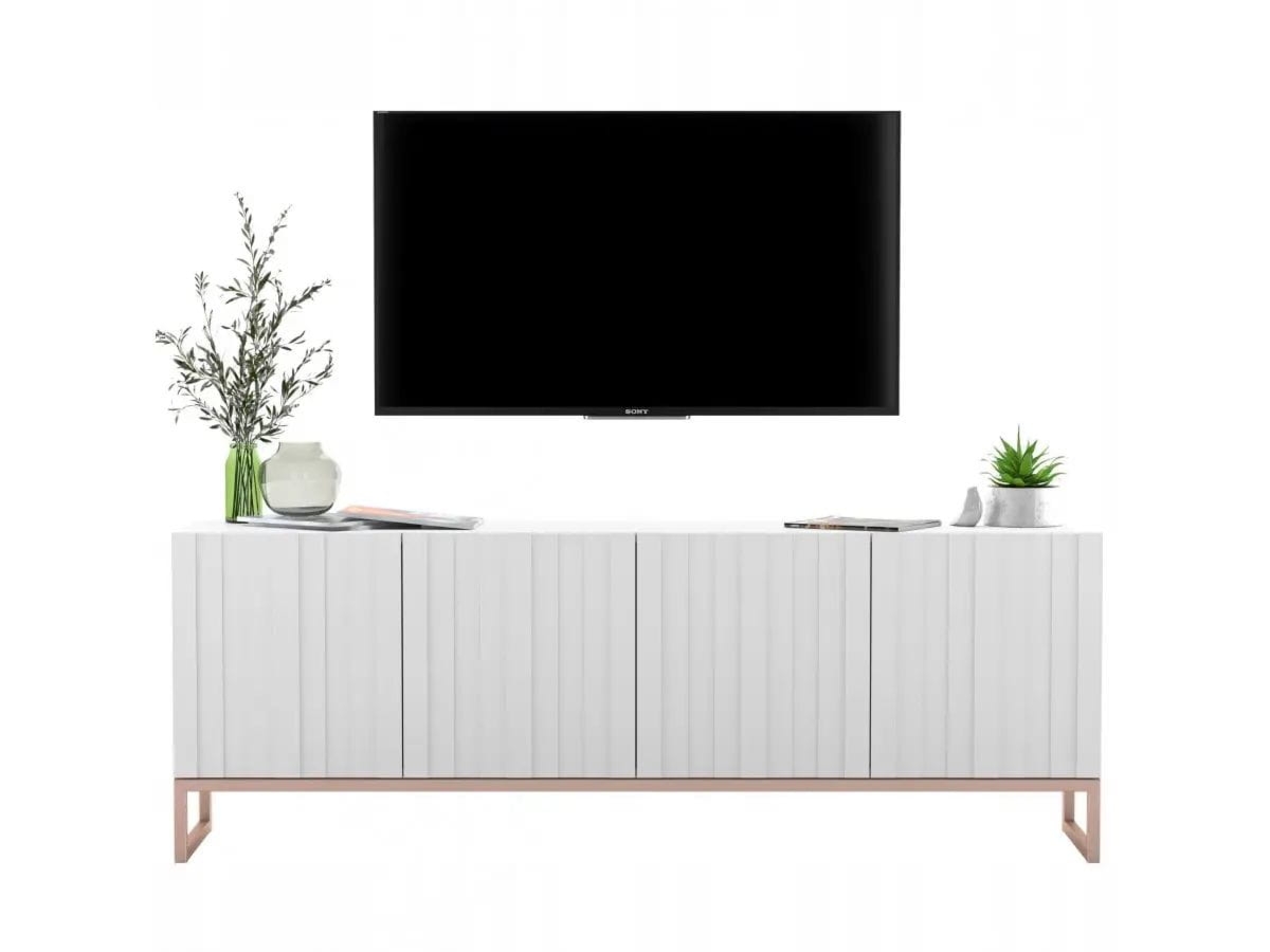 Komoda RTV, szafka stojąca, glamour, GRAVO, 150x37x53 cm, biały, mat