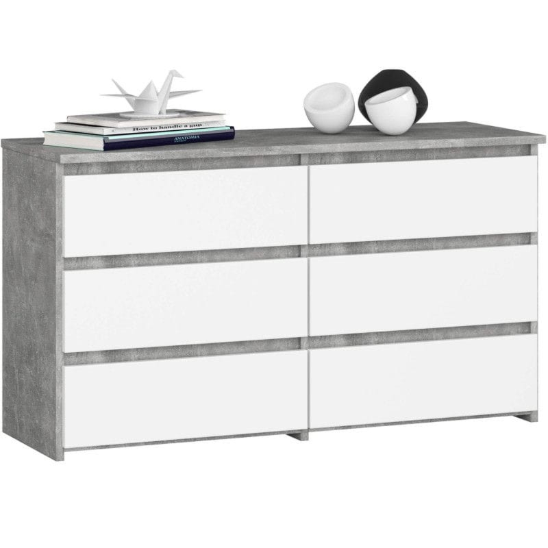 Komoda do sypialni, 6 szuflad, STILO, 100x35x57 cm, beton, biały, mat