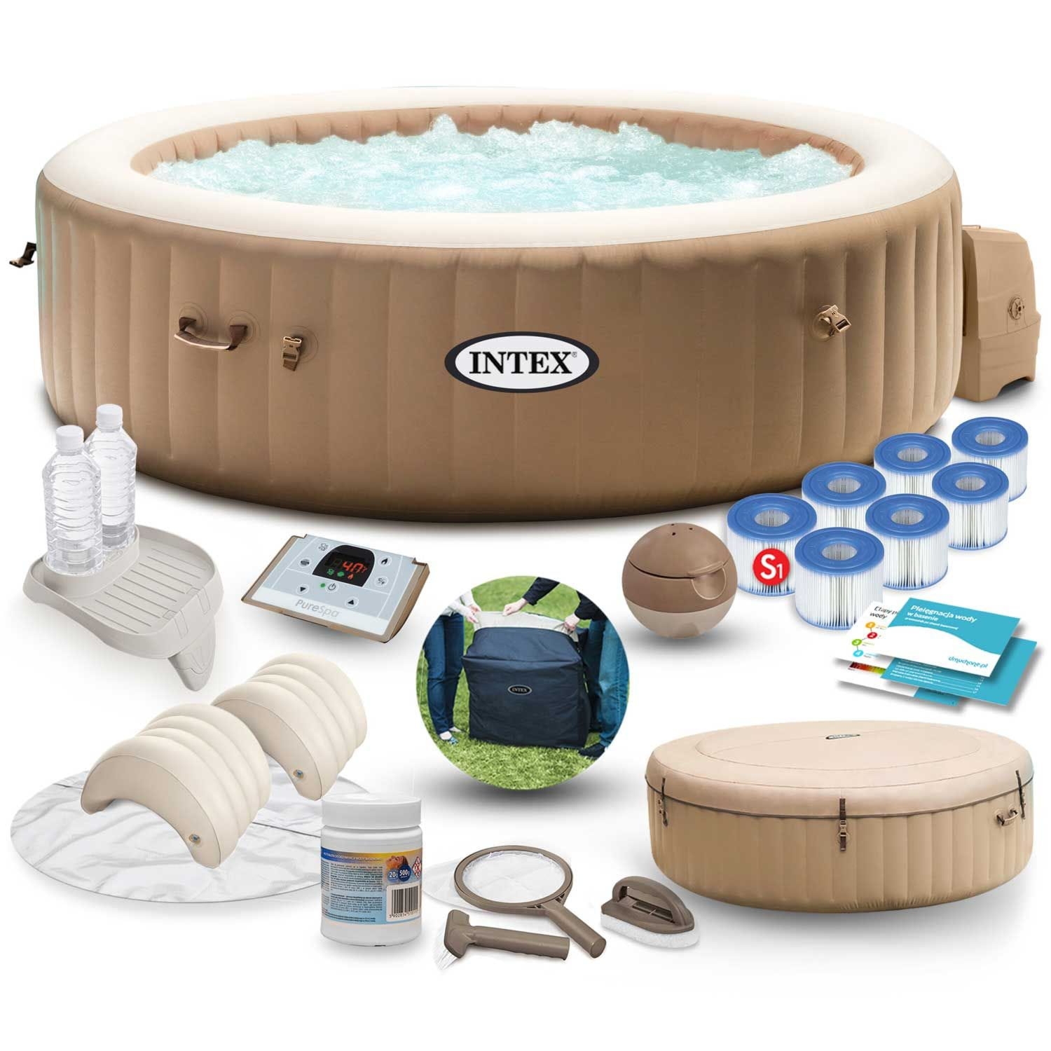 Dmuchane SPA Jacuzzi z hydromasażem, 6 os. + akcesoria, Intex, 216x71 cm