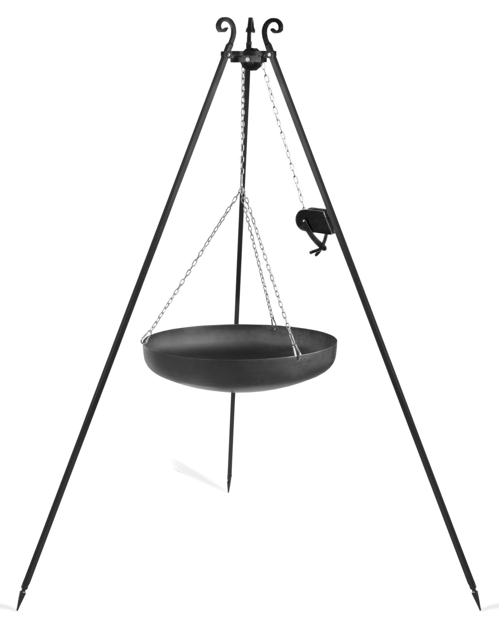 Wok na trójnogu z kołowrotkiem 180 cm, TRIVO, stal naturalna, 70 cm