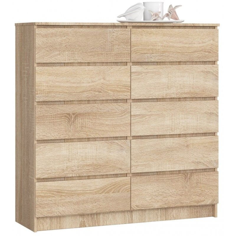 Komoda do salonu, sypialni, STILO, 10 szuflad, 120x40x121 cm, dąb sonoma, mat