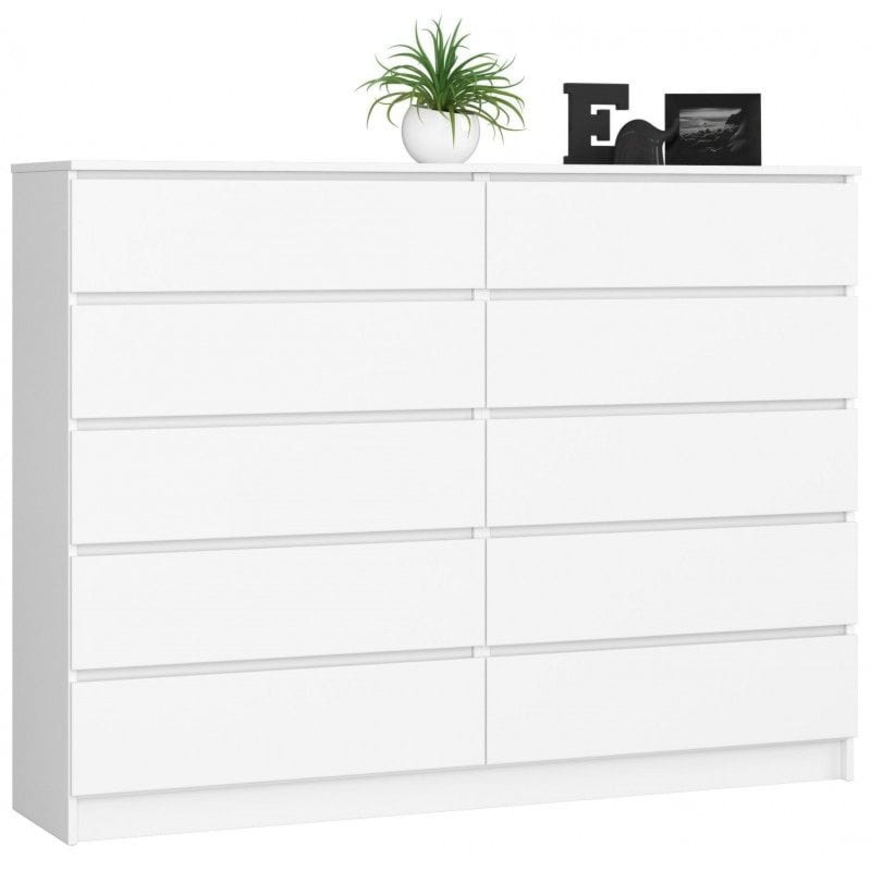 Komoda do sypialni, 10 szuflad, STILO, 160x40x121 cm, biel, mat