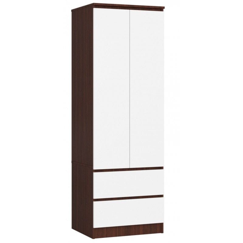 Szafa do sypialni, szuflady, DORMI XS, 60x50x180 cm, wenge, biel, mat