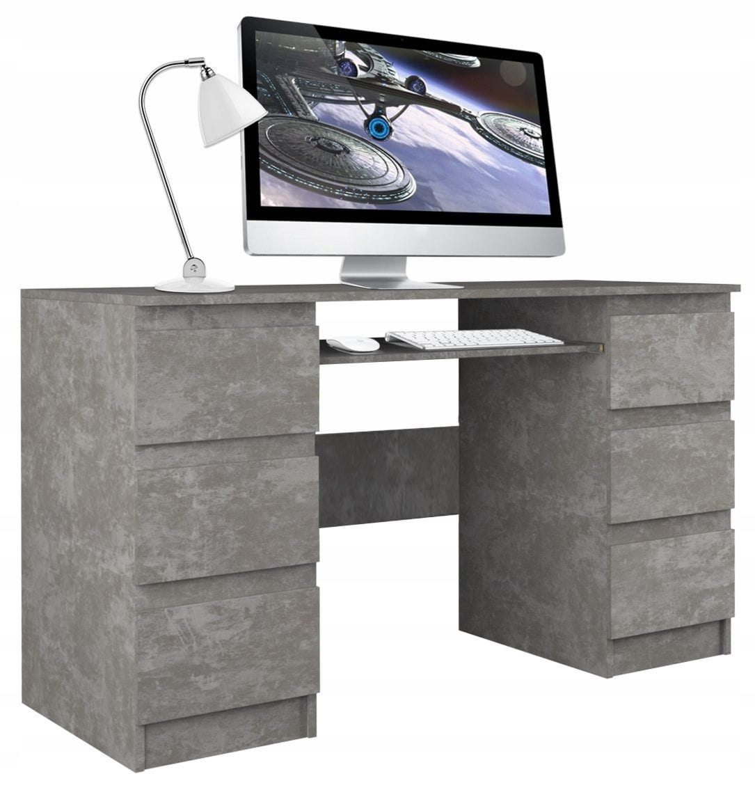 Biurko komputerowe, 6 szuflad, kuba, 130x51x76 cm, beton