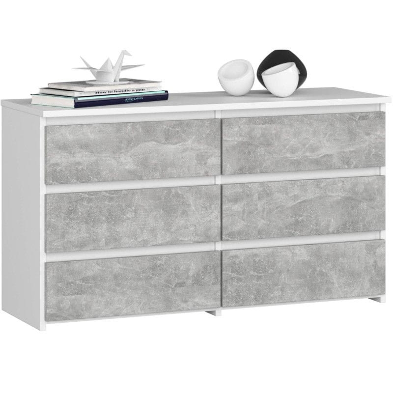 Komoda do sypialni, 6 szuflad, STILO, 100x35x57 cm, biały, beton, mat
