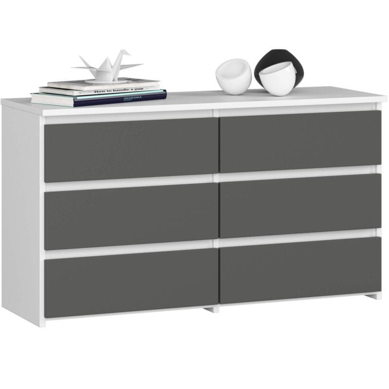 Komoda do sypialni, 6 szuflad, STILO, 100x35x57 cm, biały, grafit, mat