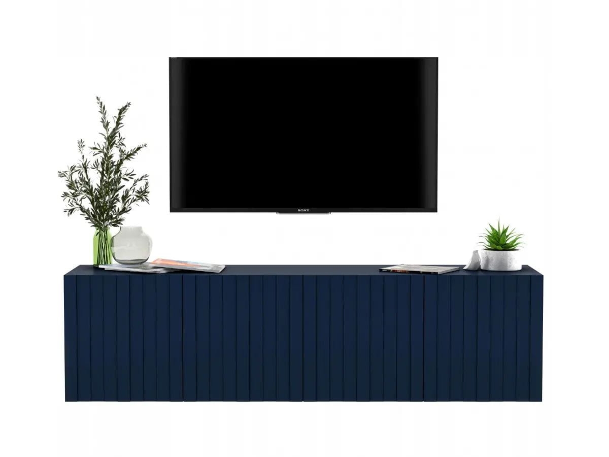 Komoda RTV, szafka wisząca, glamour, GRAVO, 150x37x39 cm, granatowy, mat