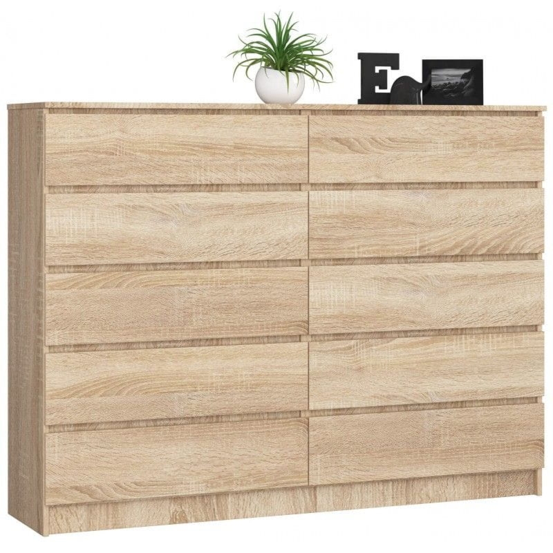 Komoda do sypialni, 10 szuflad, STILO, 160x40x121 cm, dąb sonoma, mat