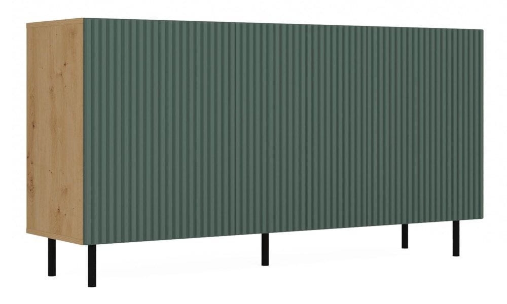 Komoda trzydrzwiowa, slim, Kama, 150x40x78 cm, dąb artisan, zielony