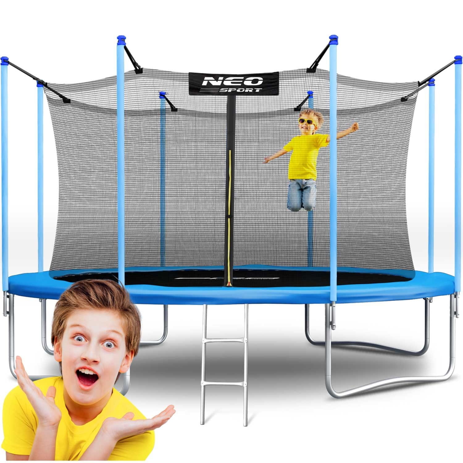 Trampolina ogrodowa, siatka wewnętrzna i drabinka, Neo-Sport, 14ft, 435 cm