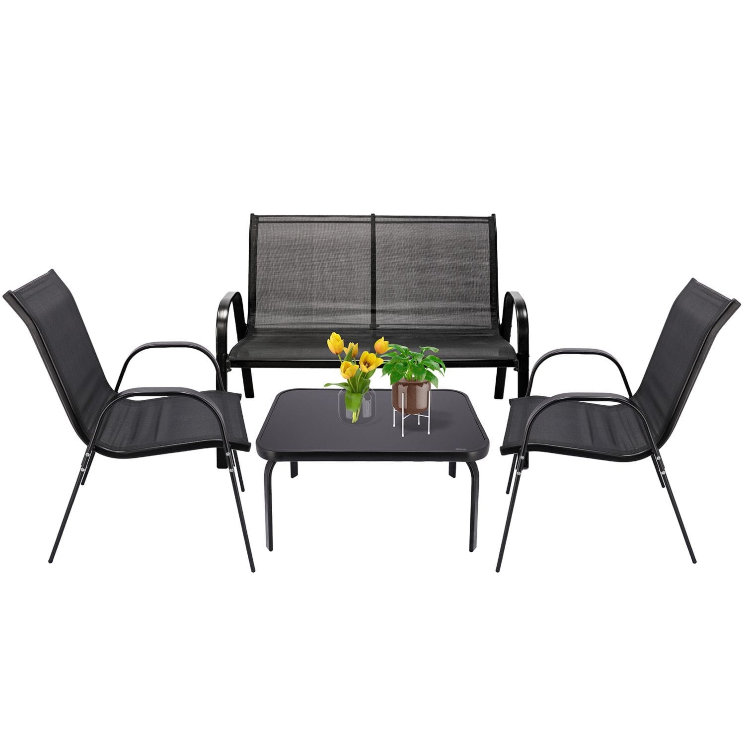 Zestaw mebli ogrodowych, BONDI, stolik, krzesła, sofa, czarne