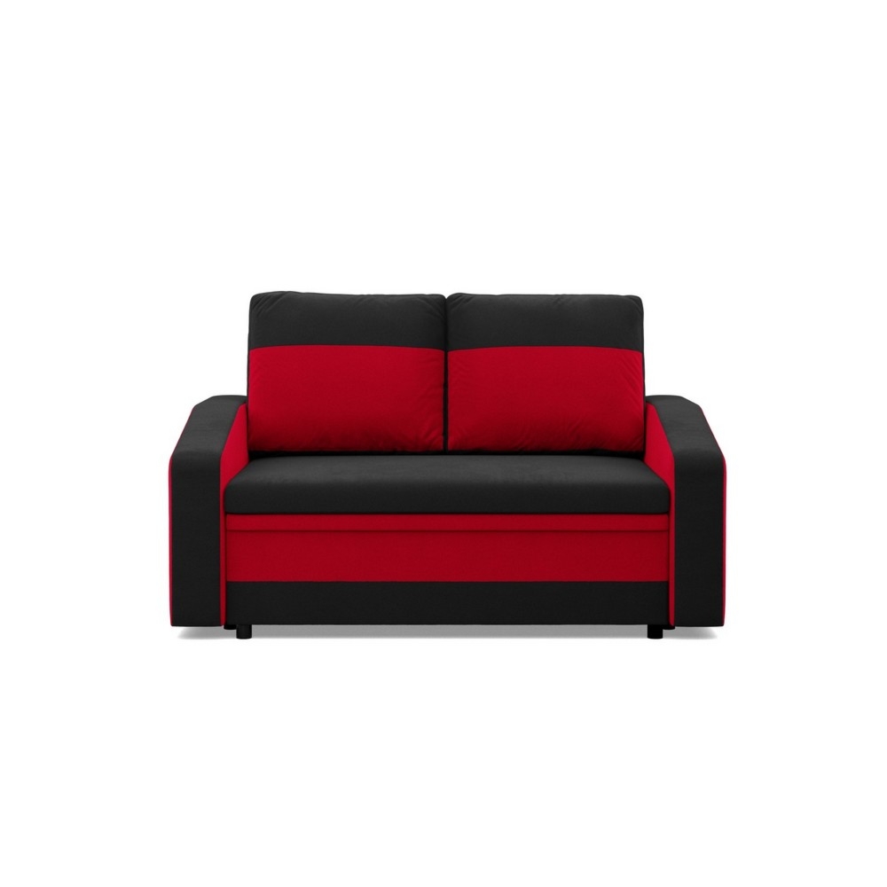 Sofa rozkładana, mikrofaza, AURELO, 148x87x90 cm, czarny, czerwony