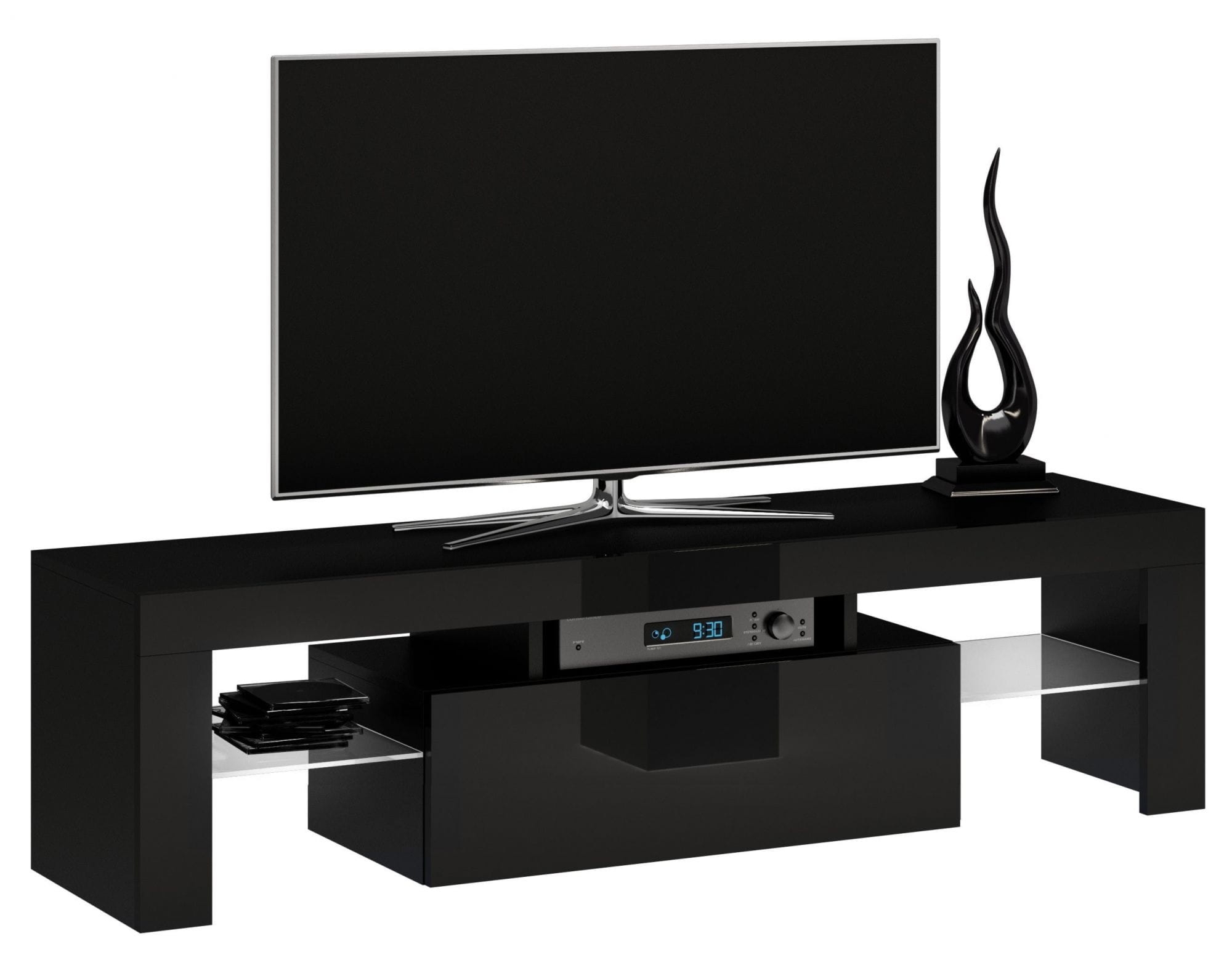 Szafka pod telewizor, stolik rtv, deko, 140x40x45 cm, czerń, połysk