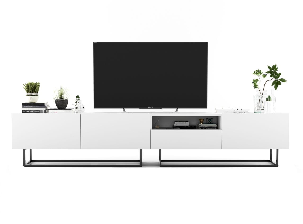 Komoda RTV, półka, loft, industrialna, SANO, 240x35x46 cm, biel, mat