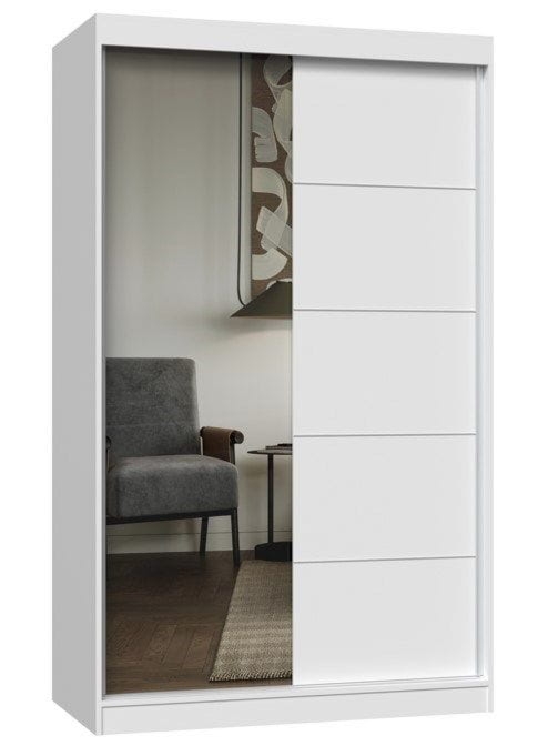 Szafa przesuwna z lustrem i szprosami, Iga, 120x61x200 cm, biały, mat