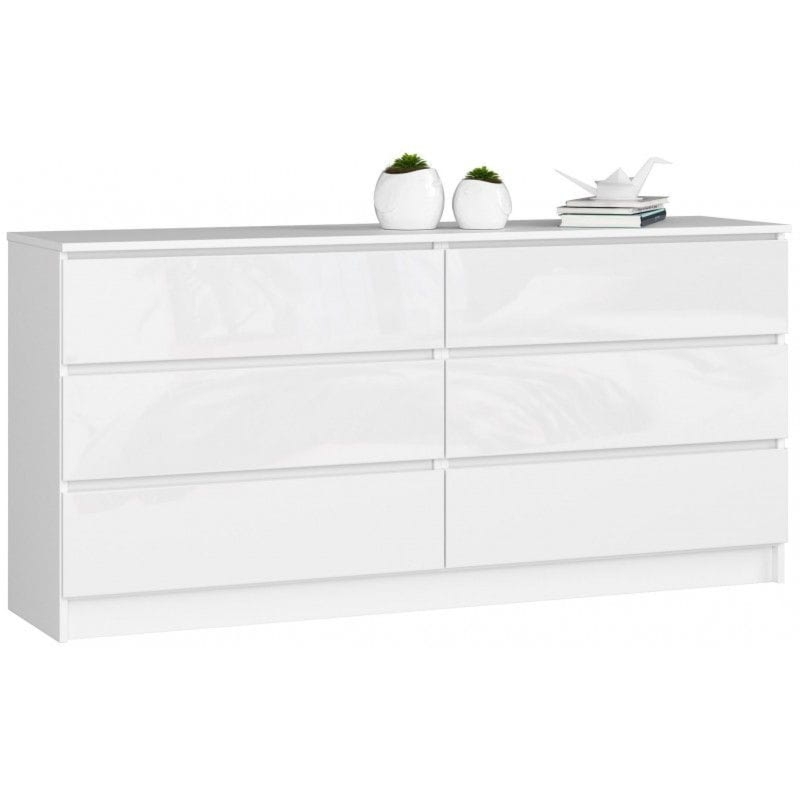 Komoda do sypialni, STILO, 6 szuflad, 160x40x77 cm, biel, połysk