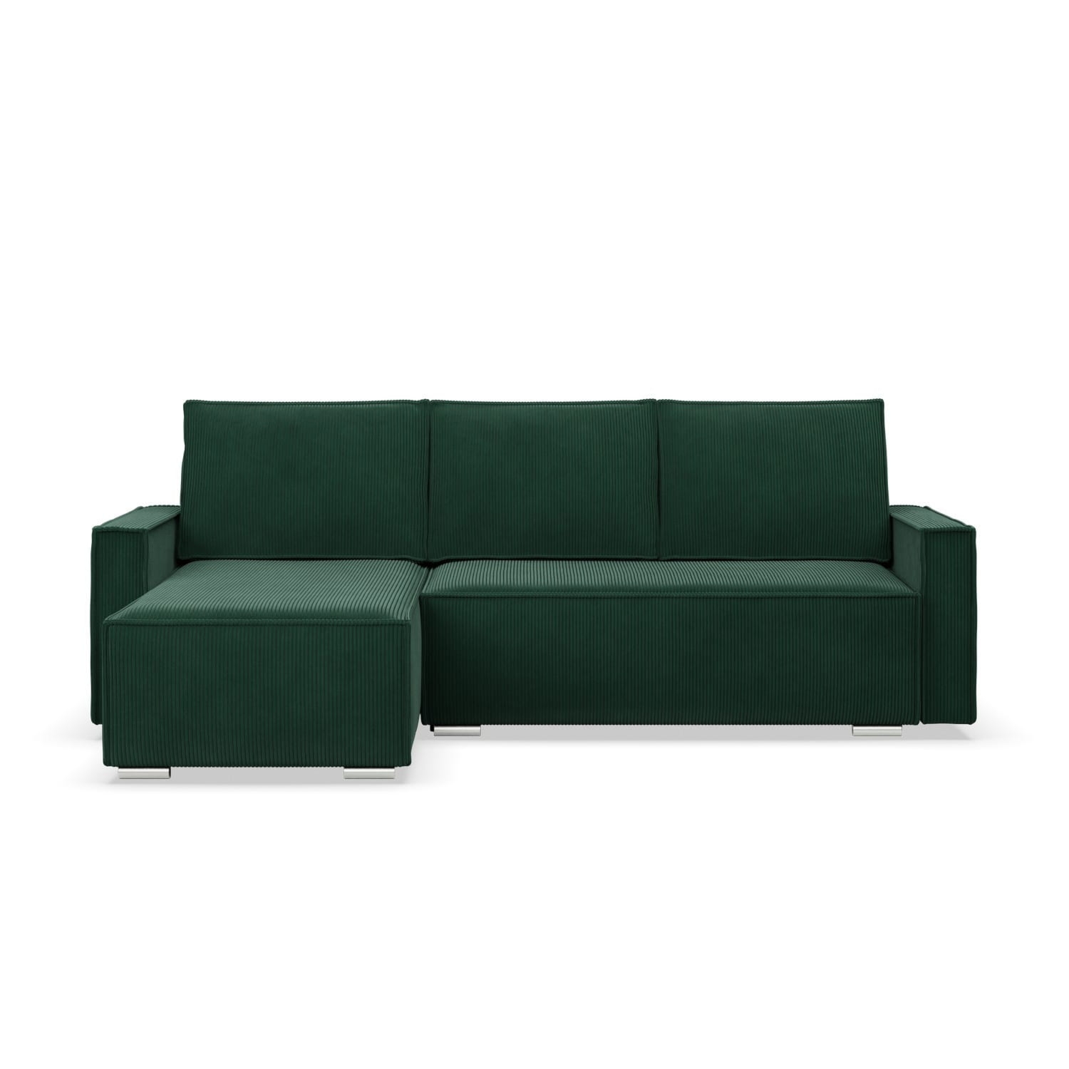 Narożnik z funkcją spania, sztruks, Union, 231x142x92 cm, butelkowa zieleń