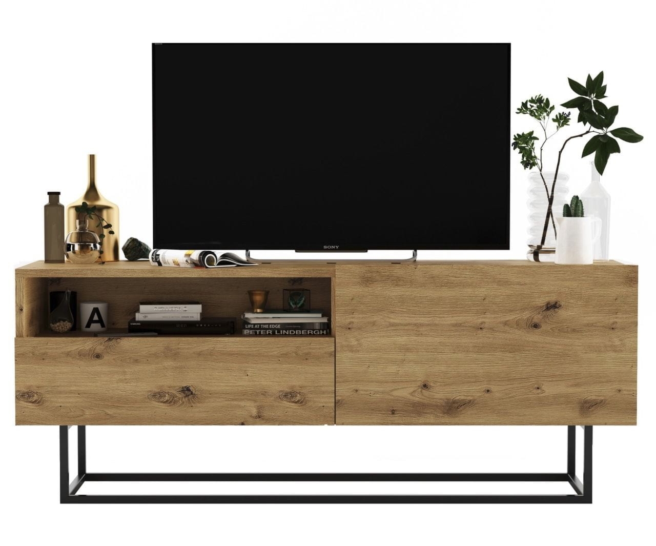 Komoda RTV, półka, loft, SANO, 120x35x46 cm, dąb artisan, mat