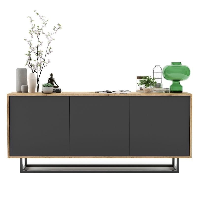 Komoda do salonu, loft, NORD, 168x35x72 cm, dąb wotan, grafit, mat