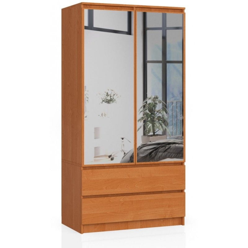 Szafa do sypialni, 2 szuflady, lustro, DORMI, 90x51x180 cm, olcha, mat