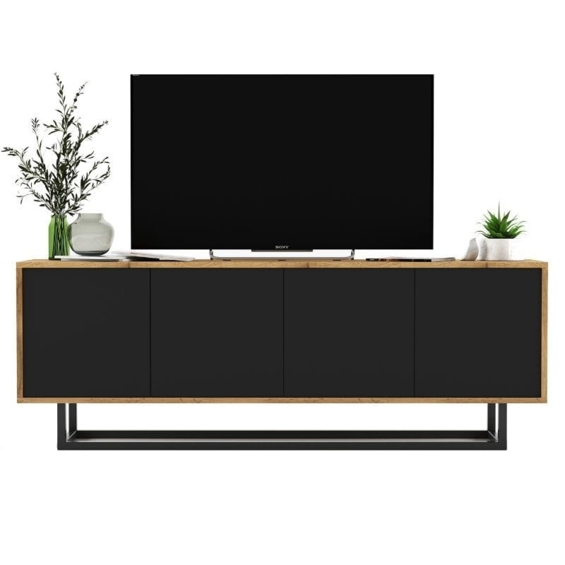 Komoda RTV, loft, NORD, 150x35x53 cm, dąb wotan, czarny, mat